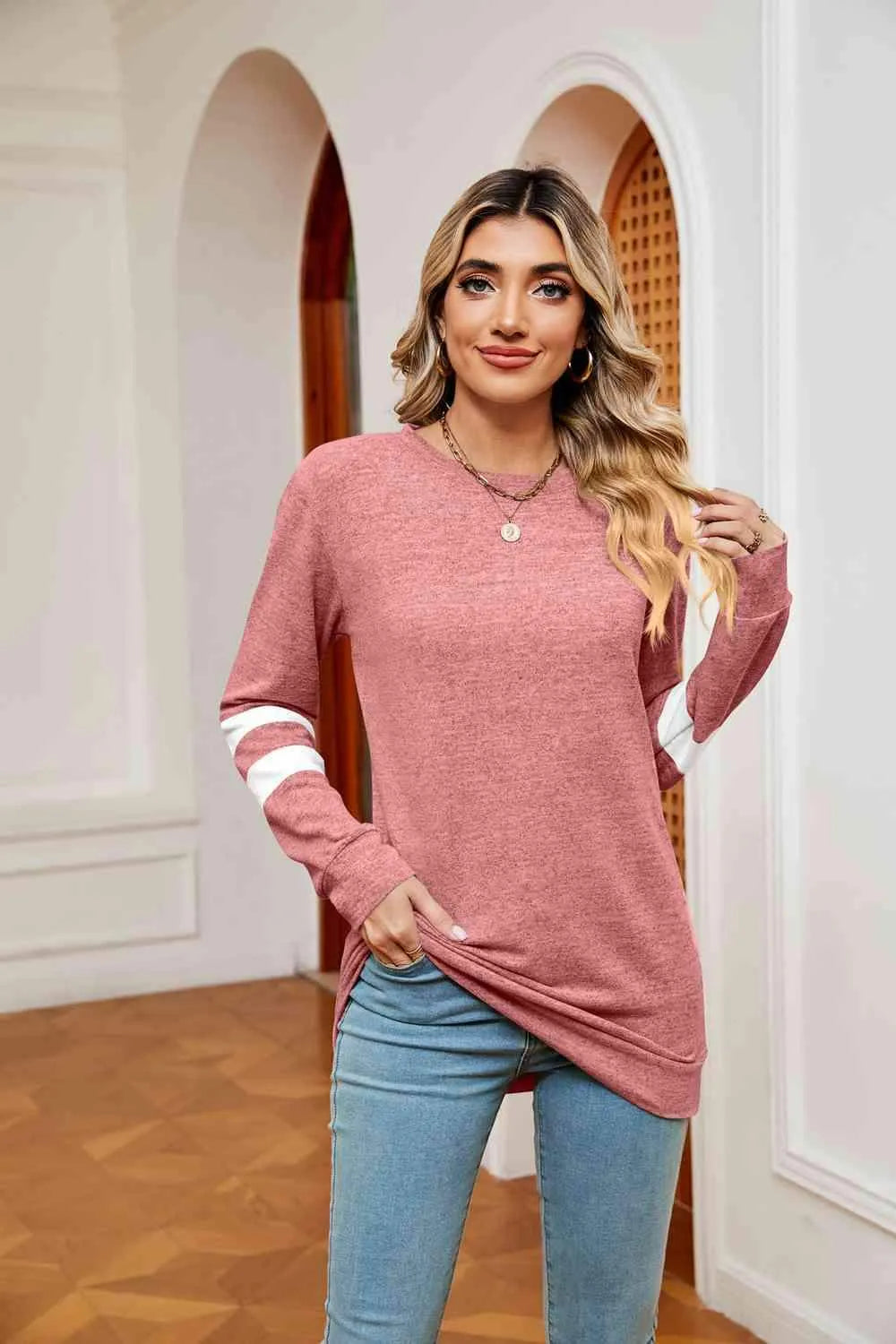 Round Neck Long Sleeve Top Women's T-Shirts - Tophatter Daily Deals